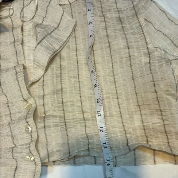 Zara women's cream striped crinkled blazer shirt top cropped medium - Picture 7 of 9